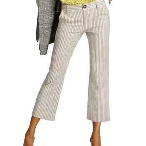 Cabi Cream and black Striped Cropped Flare Pants
